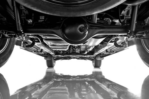 The undercarriage of a large car